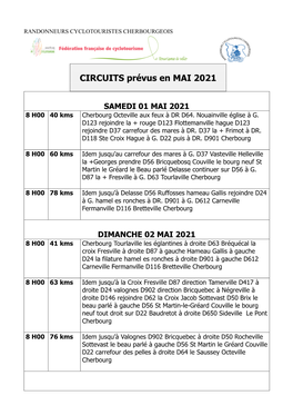 CIRCUITS Prévus En MAI 2021