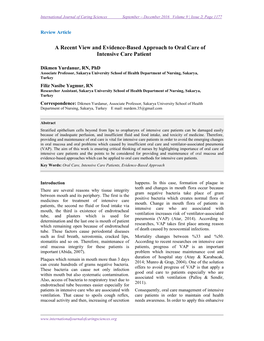 A Recent View and Evidence-Based Approach to Oral Care of Intensive Care Patient