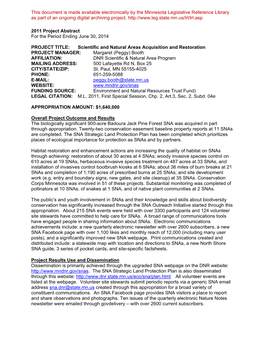 Scientific and Natural Areas Acquisition and Restorati