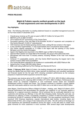 Majid Al Futtaim Reports Resilient Growth on the Back of Mall Expansions and New Developments in 2015