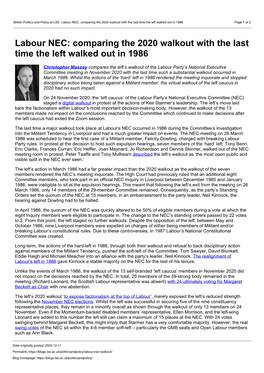 British Politics and Policy at LSE: Labour NEC: Comparing the 2020 Walkout with the Last Time the Left Walked out in 1986 Page 1 of 2