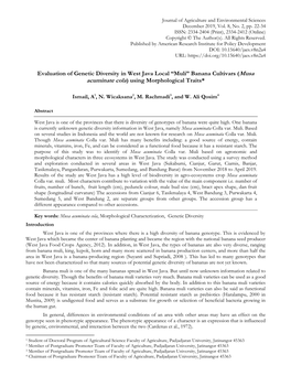 Evaluation of Genetic Diversity in West Java Local “Muli” Banana Cultivars (Musa Acuminate Cola) Using Morphological Traits*