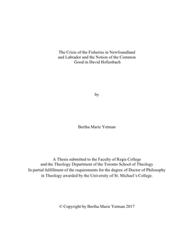 The Crisis of the Fisheries in Newfoundland and Labrador and the Notion of the Common Good in David Hollenbach