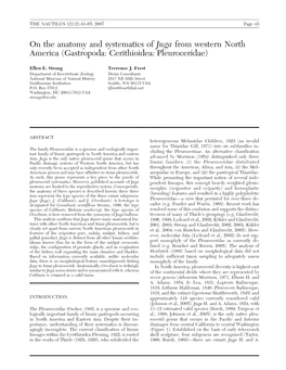 On the Anatomy and Systematics O{ ]Uga from Western North America (Gastropoda: Cerithioidea: Pleuroceridae)