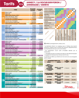 Tarifs T73 ANNEMASSE / GENÈVE