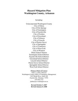 Hazard Mitigation Plan Washington County, Arkansas