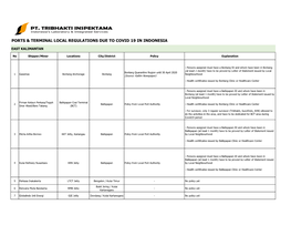 Ports & Terminal Local Regulations Due to Covid 19 in Indonesia