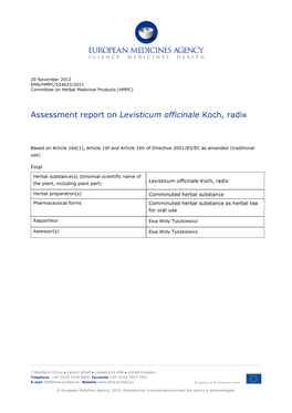 Assessment Report on Levisticum Officinale Koch, Radix