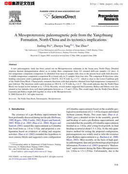 A Mesoproterozoic Paleomagnetic Pole from the Yangzhuang