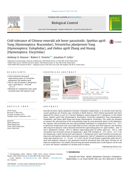 Cold Tolerance of Chinese Emerald Ash Borer Parasitoids: Spathius