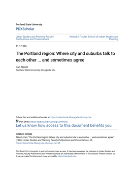 The Portland Region: Where City and Suburbs Talk to Each Other