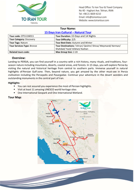 15 Days Iran Cultural – Natural Tour Overview