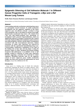 Epigenetic Silencing of Cell Adhesion Molecule 1 in Different Cancer Progenitor Cells of Transgenic C-Myc and C-Raf Mouse Lung Tumors