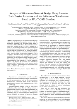 Analysis of Microwave Network Design Using Back-To- Back Passive Repeaters with the Influence of Interference Based on ITU-T-G821 Standard