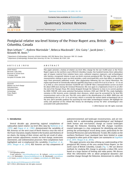 Postglacial Relative Sea-Level History of the Prince Rupert Area, British Columbia, Canada