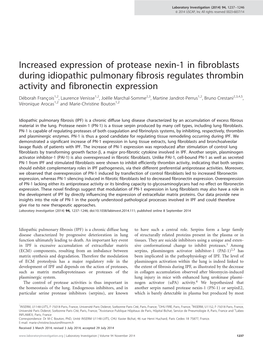 Increased Expression of Protease Nexin-1 in Fibroblasts During