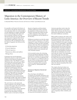 Migration in the Contemporary History of Latin America