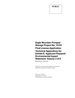 Eagle Mountain Pumped Storage Project No. 13123 Final License Application Technical Appendices for Exhibit E, Applicant Prepared Environmental Impact Statement