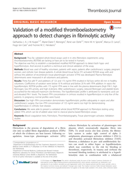 Validation of a Modified Thromboelastometry Approach to Detect Changes in Fibrinolytic Activity Gerhardus J