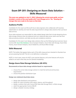Exam DP-201: Designing an Azure Data Solution – Skills Measured