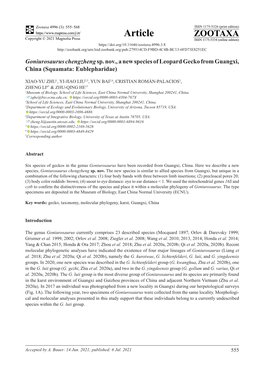 Goniurosaurus Chengzheng Sp. Nov., a New Species of Leopard Gecko from Guangxi, China (Squamata: Eublepharidae)