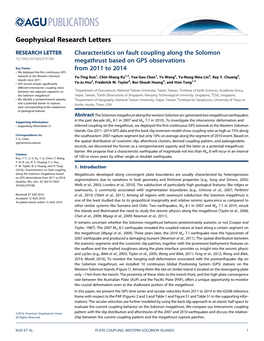 Characteristics on Fault Coupling Along the Solomon Megathrust Based On