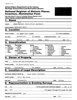 Nomination Form See Instructions in How to Complete National Register Forms Type All Entries—Complete Applicable Sections______1