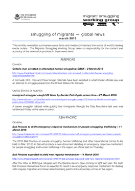 Smuggling of Migrants — Global News March 2016