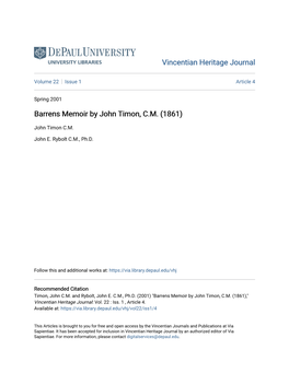 Barrens Memoir by John Timon, CM
