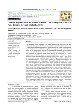 Carbon Sequestration of Sacred Groves in Ambegaon Taluka of Pune Districts Through Student Activity