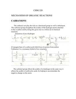 Chm 328 Mechanism of Organic Reactions Carbanions