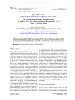 Larval Development Stages and Husbandry of the Rice Frog Microhyla Mukhlesuri Hasan Et Al., 2014 (Anura: Microhylidae)