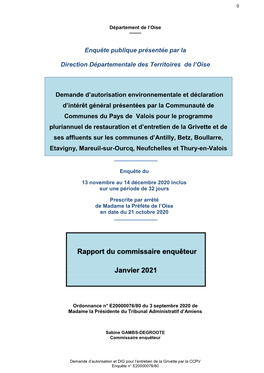 Rapport Du Commissaire Enquêteur Janvier 2021