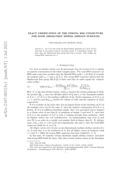 Arxiv:2107.00325V1 [Math.NT] 1 Jul 2021 20 Over Naeinvreyhas Variety Abelian an L Nw.If Known