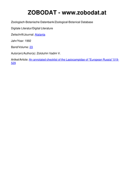 An Annotated Checklist of the Lasiocampidae of 