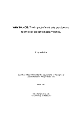 The Impact of Multi Arts Practice and Technology on Contemporary Dance