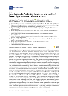 Introduction to Photonics: Principles and the Most Recent Applications of Microstructures