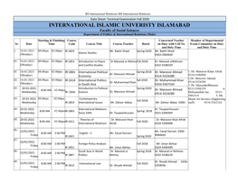 INTERNATIONAL ISLAMIC UNIVERISTY ISLAMABAD Faculty of Social Sciences Department of Politics & International Relations (Male)