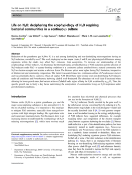 Life on N2O: Deciphering the Ecophysiology of N2O Respiring Bacterial Communities in a Continuous Culture