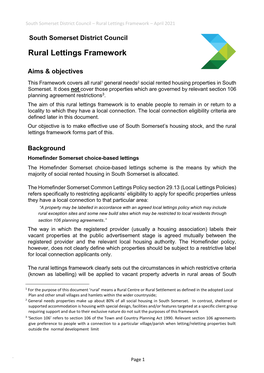 South Somerset District Council – Rural Lettings Framework – April 2021