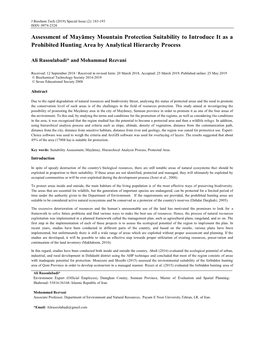 Assessment of Mayāmey Mountain Protection Suitability to Introduce It As a Prohibited Hunting Area by Analytical Hierarchy Process