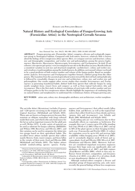 Natural History and Ecological Correlates of Fungus-Growing Ants (Formicidae: Attini) in the Neotropical Cerrado Savanna