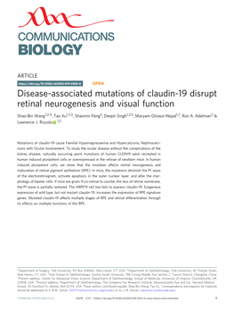 Disease-Associated Mutations of Claudin-19 Disrupt Retinal Neurogenesis and Visual Function