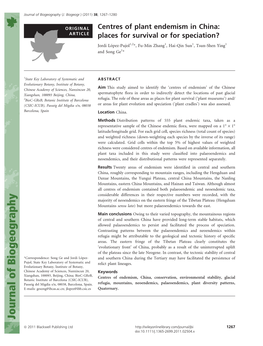 Centres of Plant Endemism in China: Places for Survival Or for Speciation?