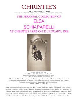 ELSA SCHIAPARELLI at CHRISTIE’S PARIS on 23 January, 2014