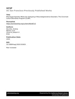 Phenotype-Agnostic Molecular Subtyping of Neurodegenerative Disorders: the Cincinnati Cohort Biomarker Program (CCBP)