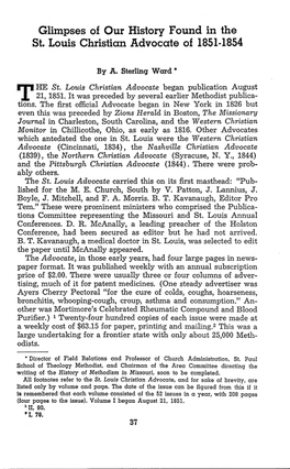 Glimpses of Our History Found in the St. Louis Christian Advocate of 1851-1854