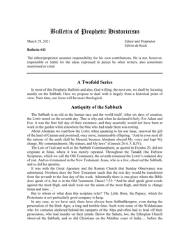 Bulletin of Prophetic Historicism