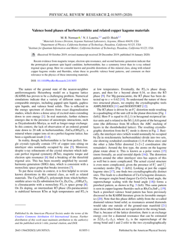 (2020) Valence Bond Phases of Herbertsmithite and Related Copper