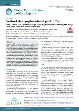 Duodenal Malt Lymphoma Developed in 1 Year